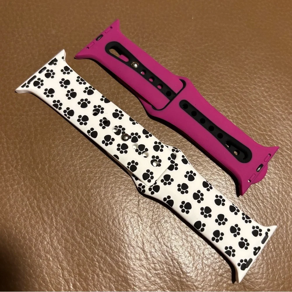 🐾 2 Apple Watch Bands - Paw Prints & Magenta 🐾